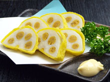photo: Karashi Renkon (Mustard-stuffed Lotus Root) 500 yen
